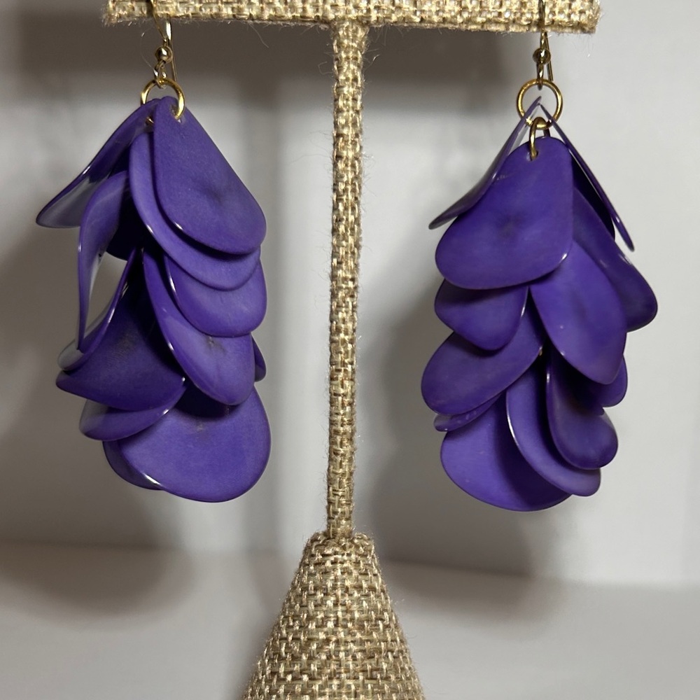 Tagua Purple Petal Cascade Drop Earrings - Women Jewelry